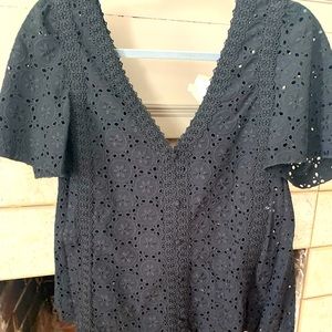 Never worn Sézane Blouse. Black eyelet with pleats. Stunning!